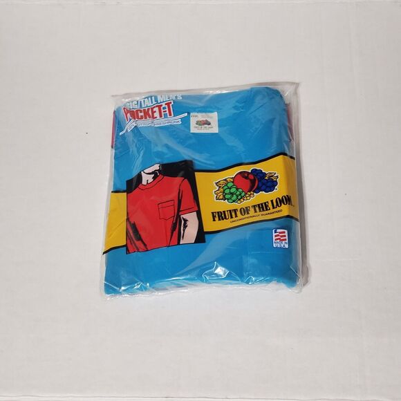 SEALED NOS Vintage 80s 90s Fruit of the Loom Pocket T Shirt Mens 3XL Blue USA - Picture 2 of 4